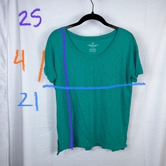 American Eagle Shirt Short Sleeve Pullover U-neck Chest Pocket Boxy Loose Fit - Picture 4 of 8